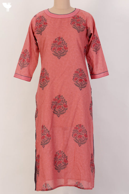 Mulmul Cotton Kurta In Floral Block Print