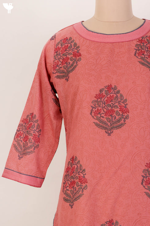 Mulmul Cotton Kurta In Floral Block Print