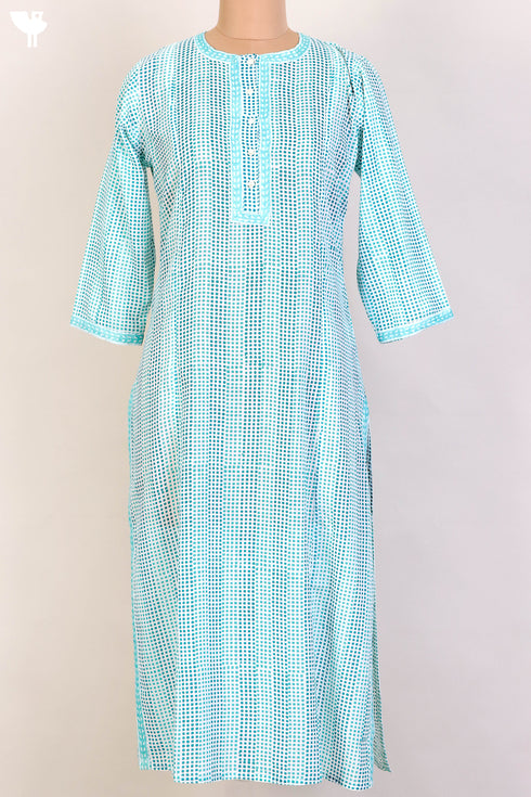 Mulmul Cotton Kurta In Graphic Block Print
