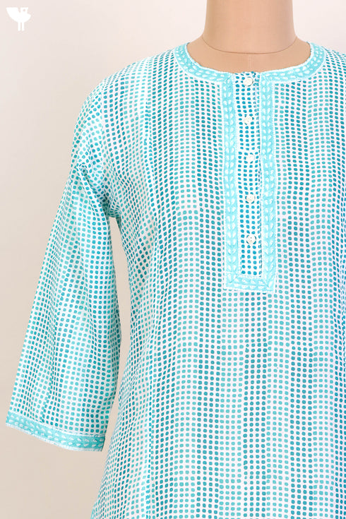 Mulmul Cotton Kurta In Graphic Block Print