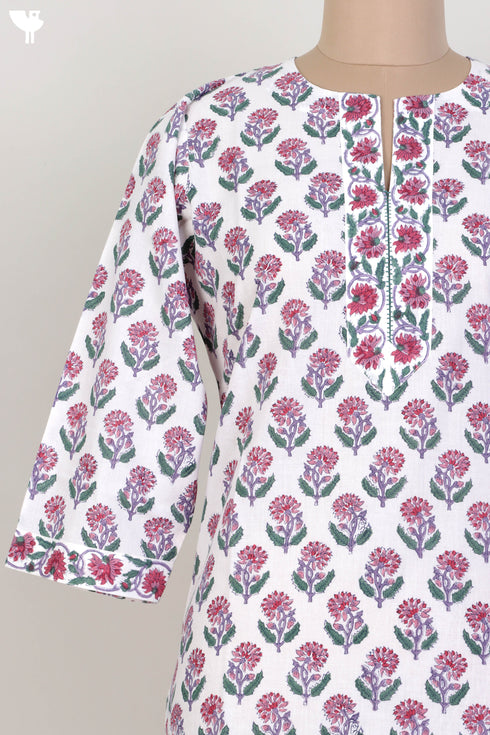Cambric Cotton Kurta In Floral Block Print