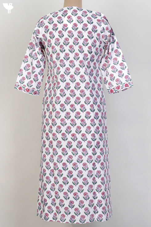 Cambric Cotton Kurta In Floral Block Print