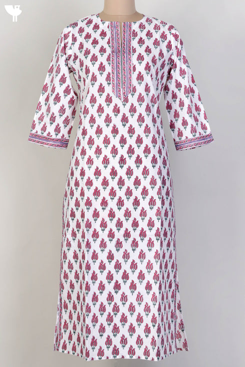 Cambric Cotton Kurta In Floral Block Print