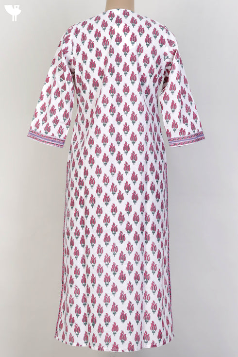 Cambric Cotton Kurta In Floral Block Print