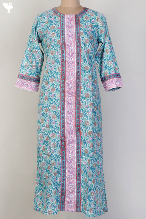 Cambric Cotton Kurta In Floral Block Print