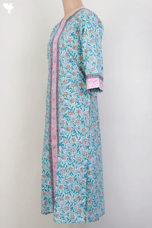 Cambric Cotton Kurta In Floral Block Print
