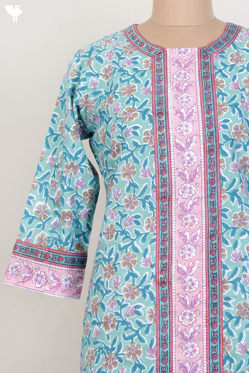 Cambric Cotton Kurta In Floral Block Print
