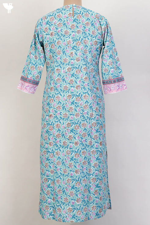 Cambric Cotton Kurta In Floral Block Print