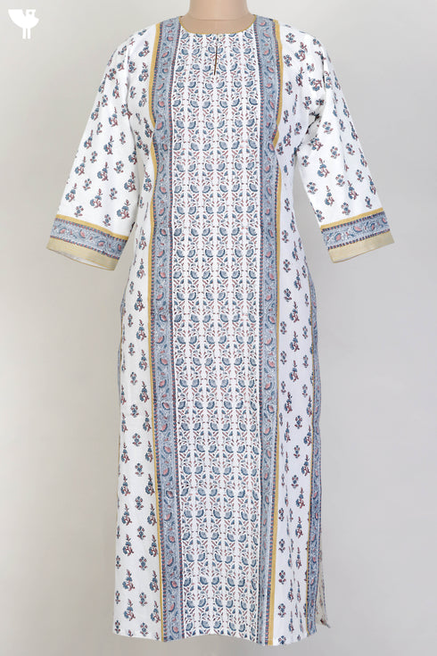 Cambric Cotton Kurta In Floral Block Print
