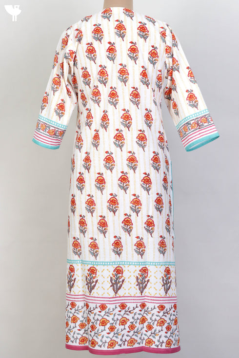 Cambric Cotton Kurta With Floral Block Print