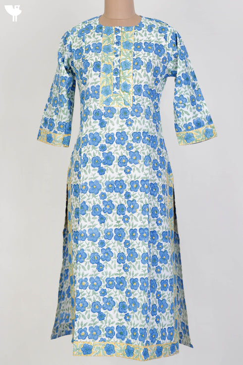 Cambric Cotton Kurta In Floral Block Print