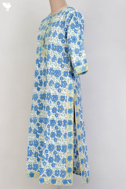 Cambric Cotton Kurta In Floral Block Print