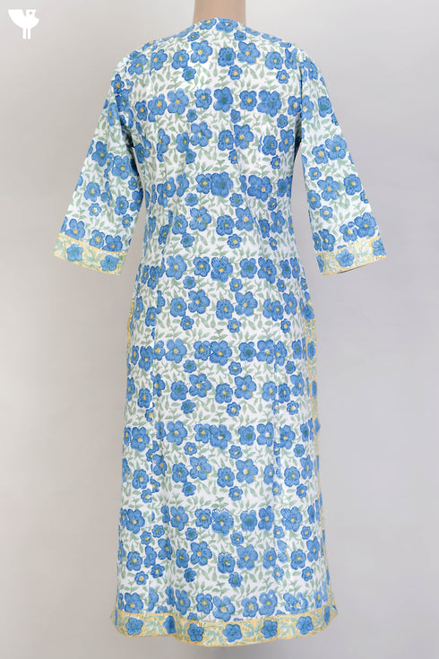 Cambric Cotton Kurta In Floral Block Print