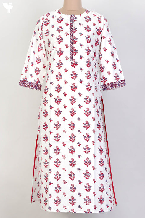 Cambric Cotton Kurta In Floral Block Print