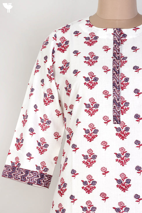 Cambric Cotton Kurta In Floral Block Print