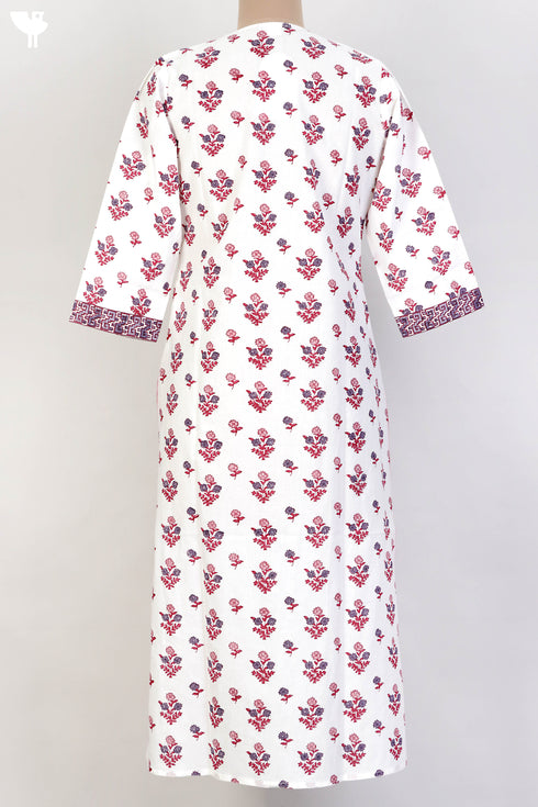 Cambric Cotton Kurta In Floral Block Print