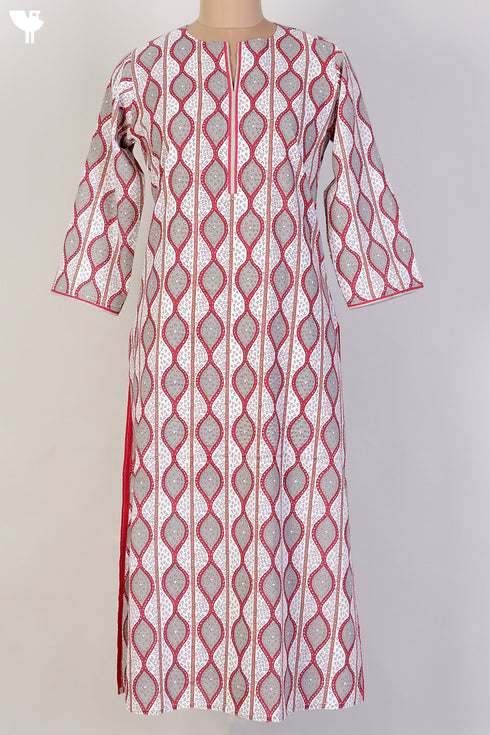 Cambric Cotton Kurta In Graphic Block Print