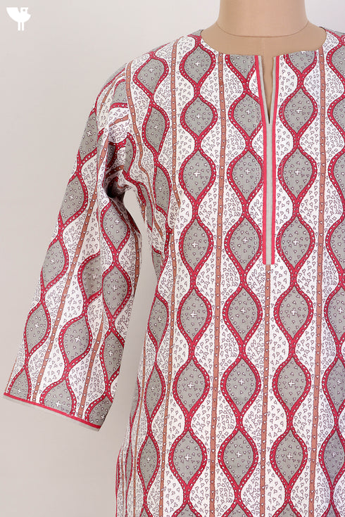 Cambric Cotton Kurta In Graphic Block Print