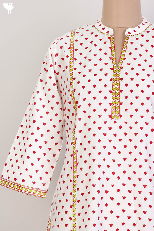 Cambric Cotton Paneled KurtaIn Graphic Block Print