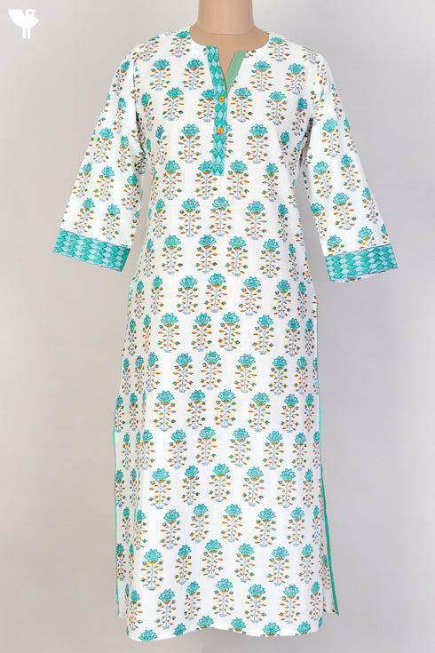 Cambric Cotton Kurta In Floral Block Print