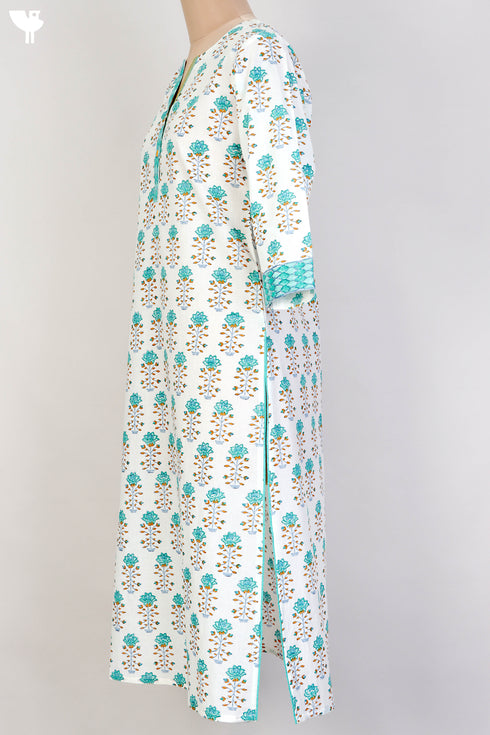 Cambric Cotton Kurta In Floral Block Print