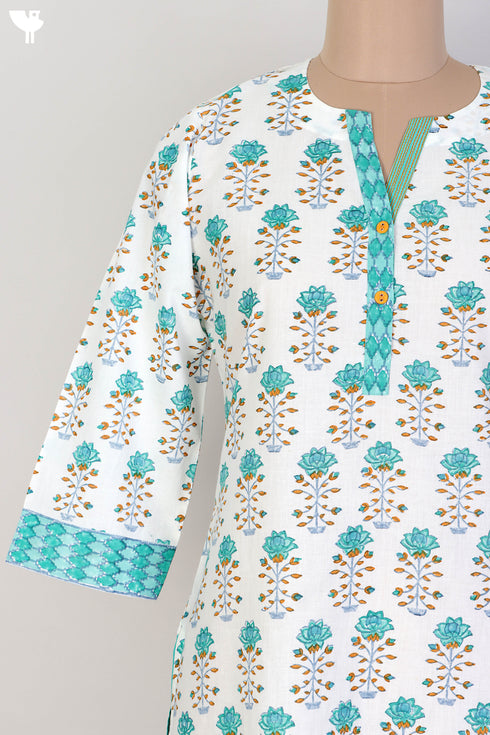 Cambric Cotton Kurta In Floral Block Print