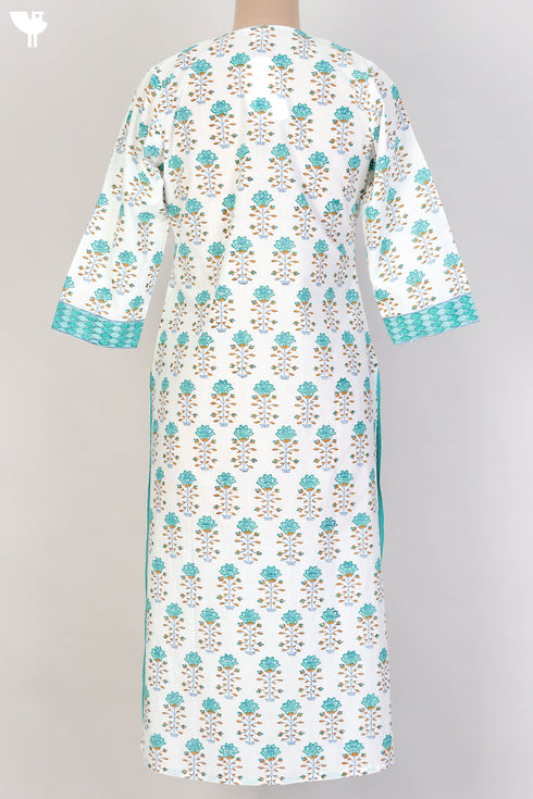Cambric Cotton Kurta In Floral Block Print