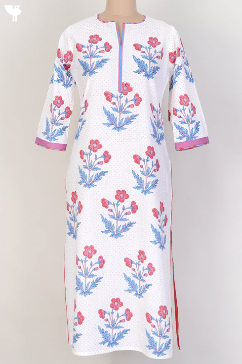Cambric Cotton Kurta In Floral Block Print