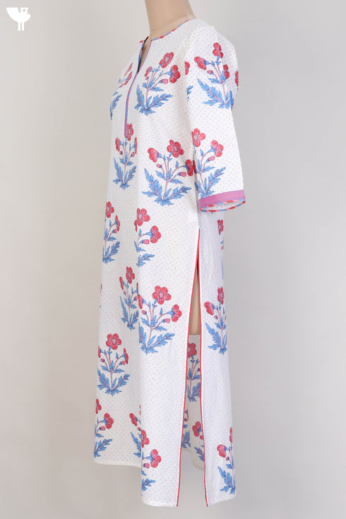 Cambric Cotton Kurta In Floral Block Print