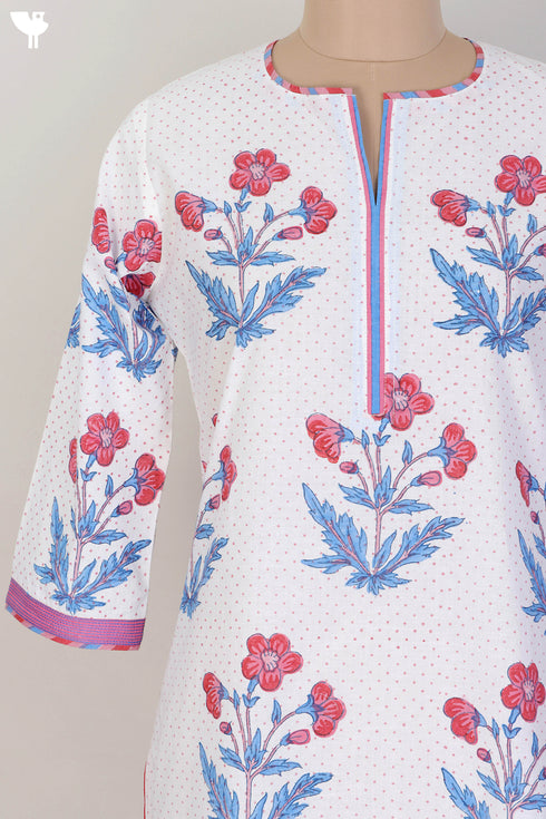 Cambric Cotton Kurta In Floral Block Print