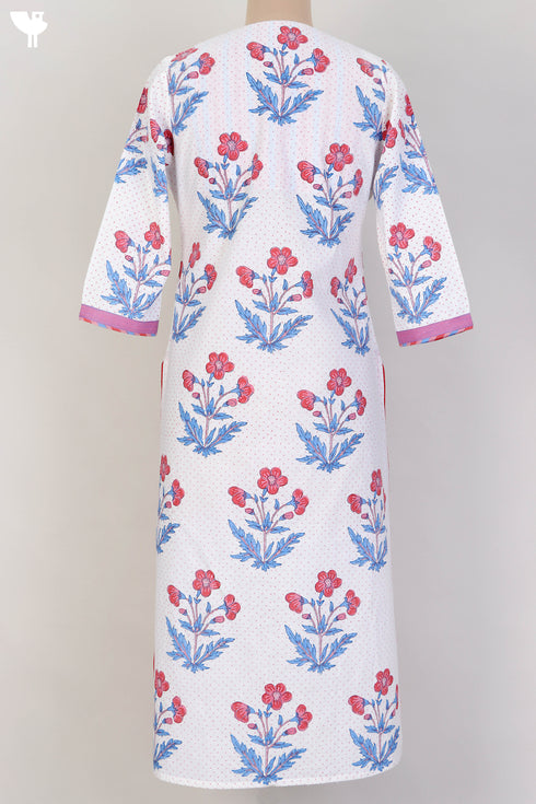 Cambric Cotton Kurta In Floral Block Print