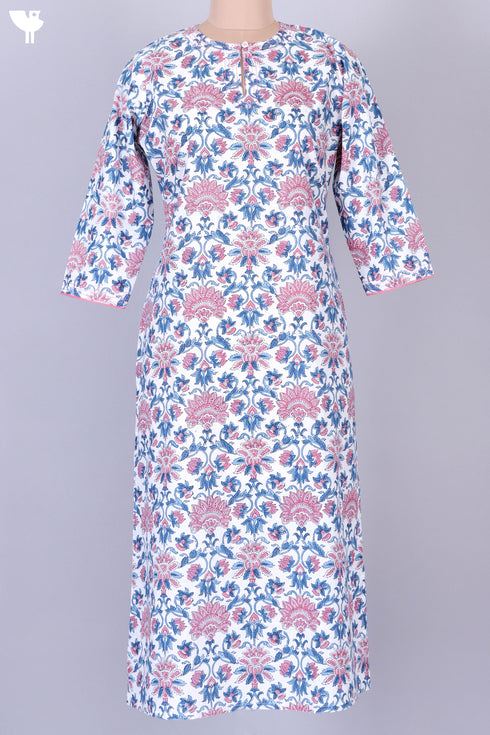 Cambric Cotton Kurta In Floral Block Print