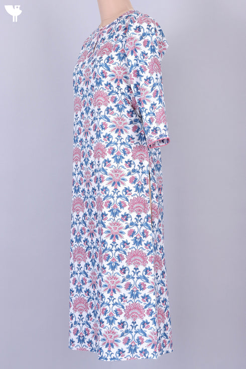Cambric Cotton Kurta In Floral Block Print