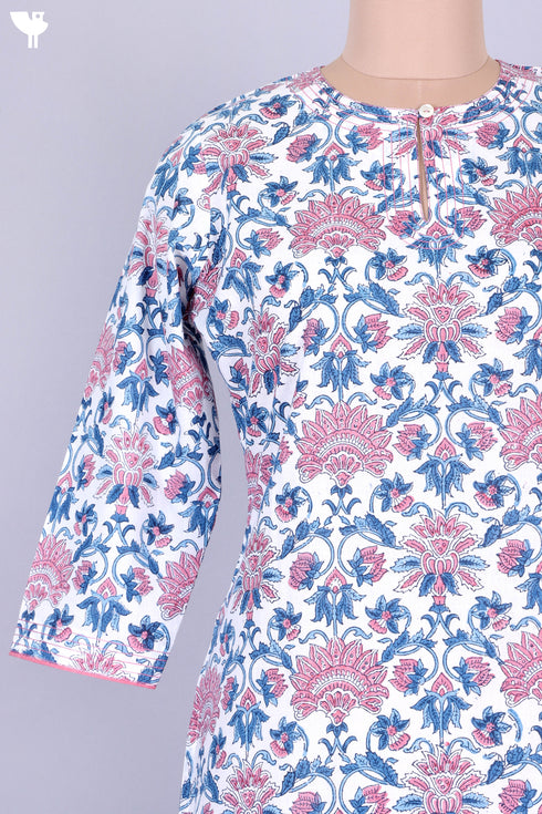 Cambric Cotton Kurta In Floral Block Print