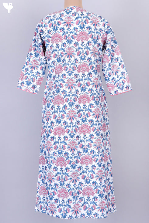 Cambric Cotton Kurta In Floral Block Print