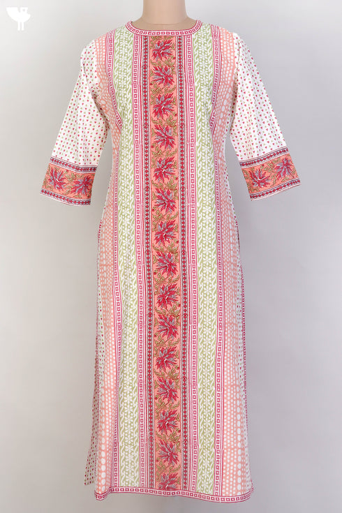 Cambric Cotton Kurta In Floral Block Print