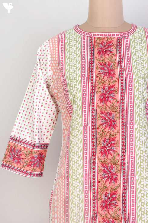 Cambric Cotton Kurta In Floral Block Print