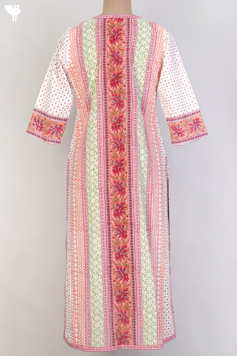 Cambric Cotton Kurta In Floral Block Print