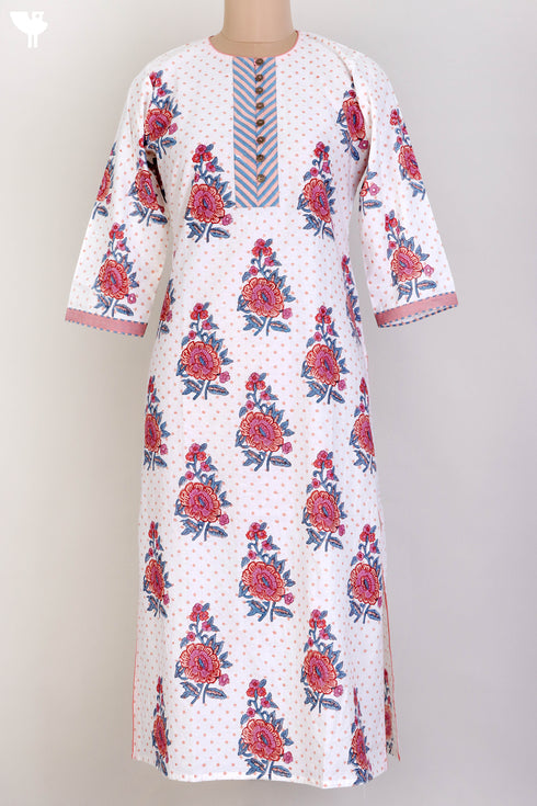 Cambric Cotton Kurta In Floral Block Print