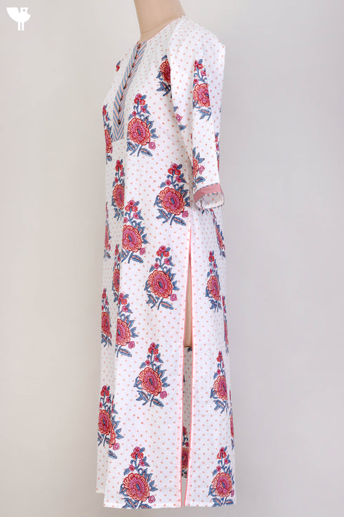Cambric Cotton Kurta In Floral Block Print