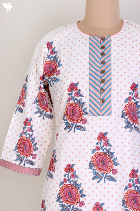 Cambric Cotton Kurta In Floral Block Print