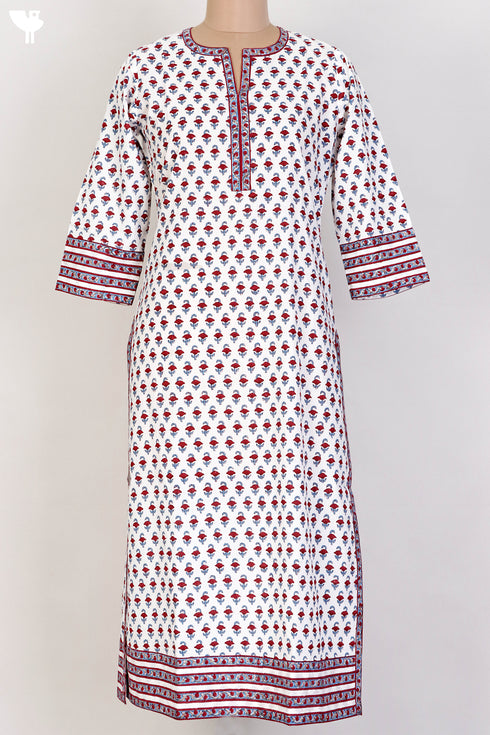 Cambric Cotton Kurta In Floral Block Print