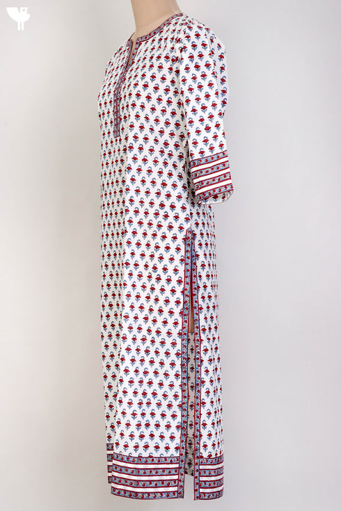 Cambric Cotton Kurta In Floral Block Print