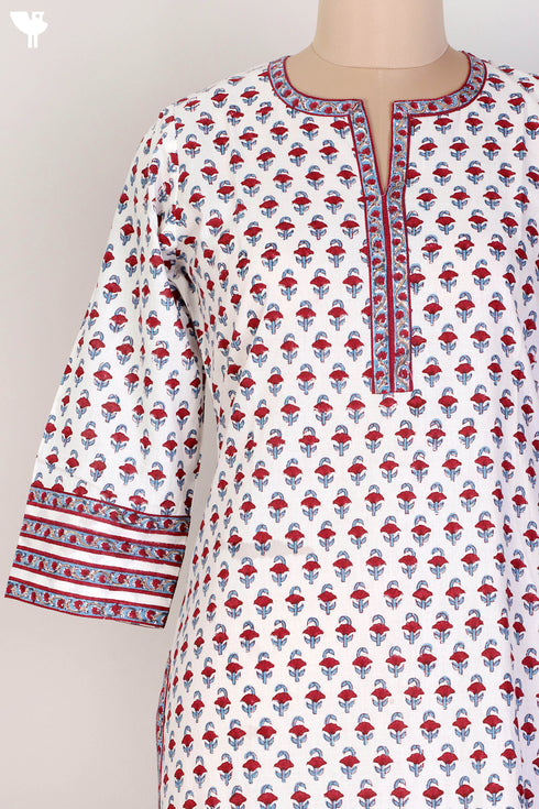 Cambric Cotton Kurta In Floral Block Print
