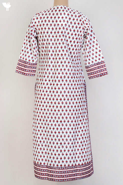 Cambric Cotton Kurta In Floral Block Print