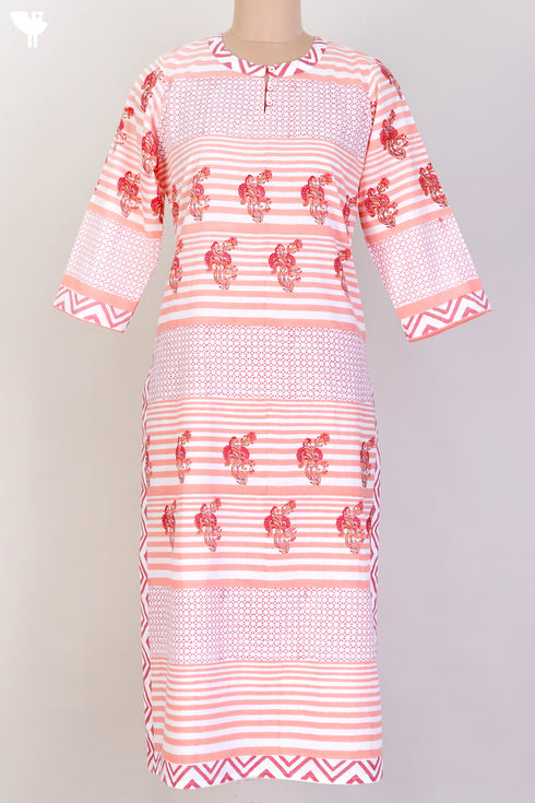 Cambric Cotton Kurta In Floral Block Print