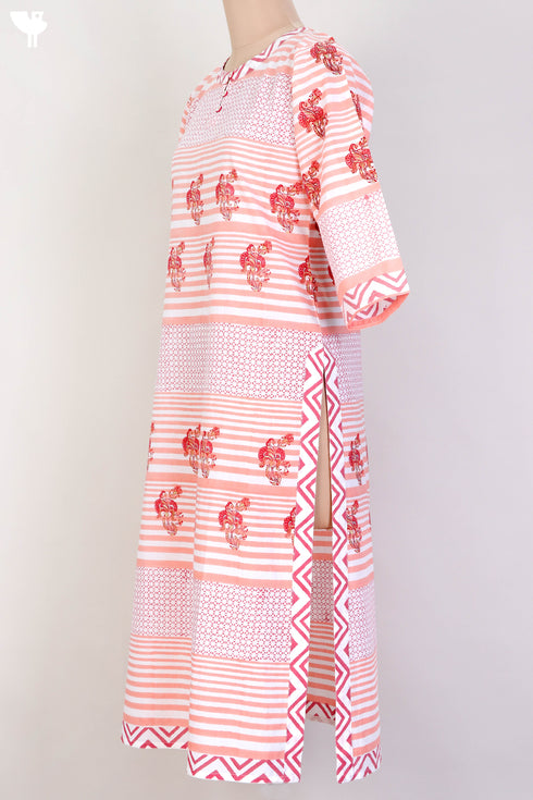 Cambric Cotton Kurta In Floral Block Print
