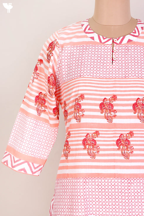 Cambric Cotton Kurta In Floral Block Print
