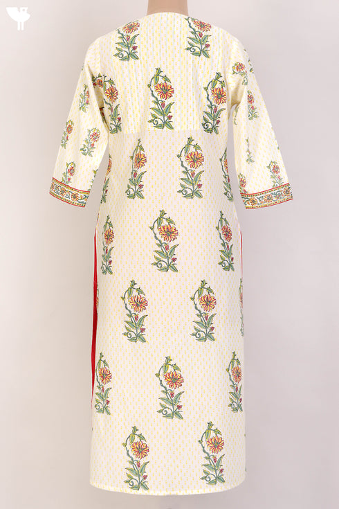 Cambric Cotton Paneled Kurta In Floral Block Print