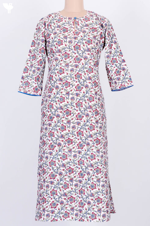 Cambric Cotton Kurta In Floral Block Print